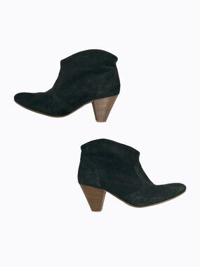 Steve Madden Pinto Ankle Bootie 8.5M Black Suede Leather Peg Heel 90s Grunge Y2K